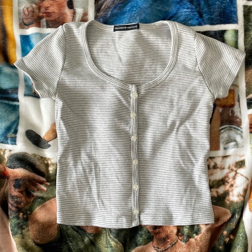 Brandy Melville Cropped Blue and White Striped Top